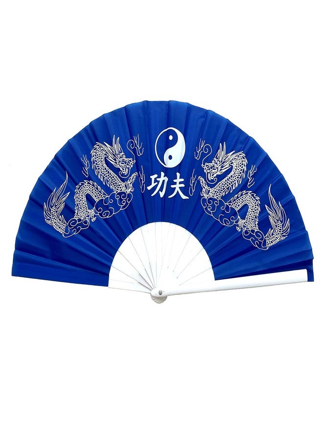 TJ Global Pack of 2 Large Folding Hand Fans with Chinese Dragons for Home Decor, Raves, Festivals, Concerts, Shows - 13 Inch (Blue) - Image 3